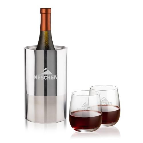 Corporate Gifts - Barware - Barware Gift Sets - Catania Wine Cooler & Crestview Stemless Wine Set