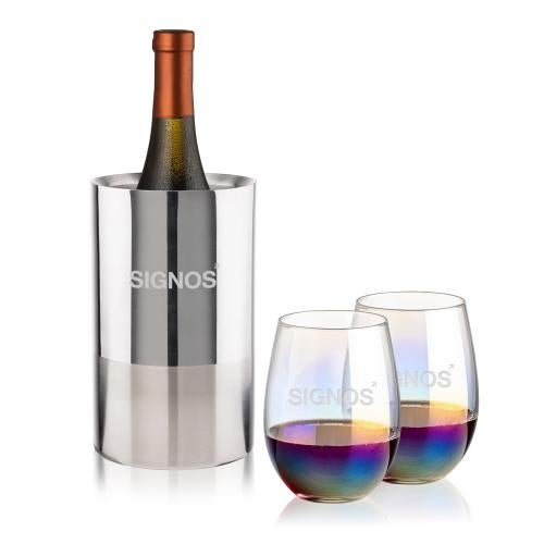 Corporate Gifts - Barware - Barware Gift Sets - Catania Wine Cooler & Miami Stemless Wine Set