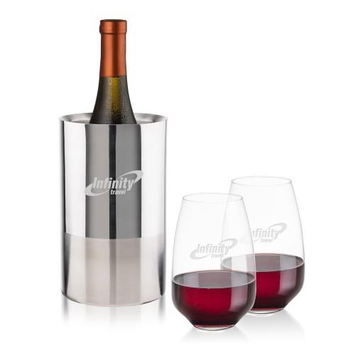 Corporate Gifts - Barware - Barware Gift Sets - Catania Wine Cooler & Oldham Stemless Wine Set
