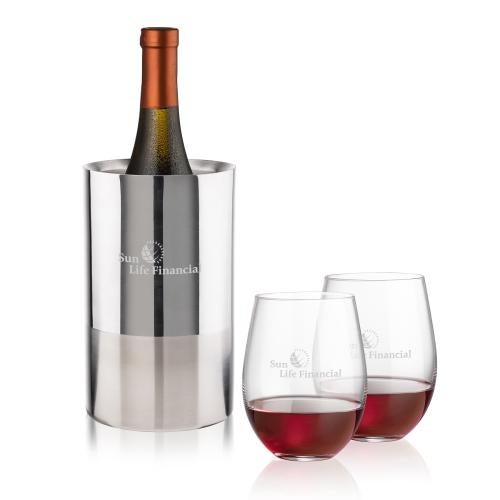 Corporate Gifts - Barware - Barware Gift Sets - Catania Wine Cooler & Redmond Stemless Wine Set