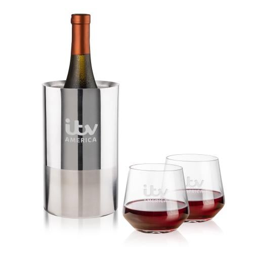 Corporate Gifts - Barware - Barware Gift Sets - Catania Wine Cooler & Sturgis Stemless Wine Set