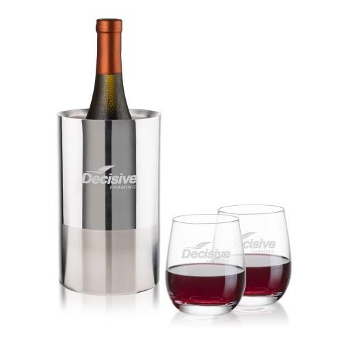 Corporate Gifts - Barware - Barware Gift Sets - Catania Wine Cooler & Salem Stemless Wine Set