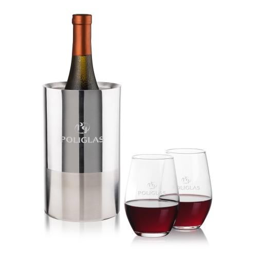 Corporate Gifts - Barware - Barware Gift Sets - Catania Wine Cooler & Vale Stemless Wine Set