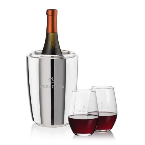 Corporate Gifts - Barware - Barware Gift Sets - Pescara Wine Cooler & Vale Stemless Wine Set