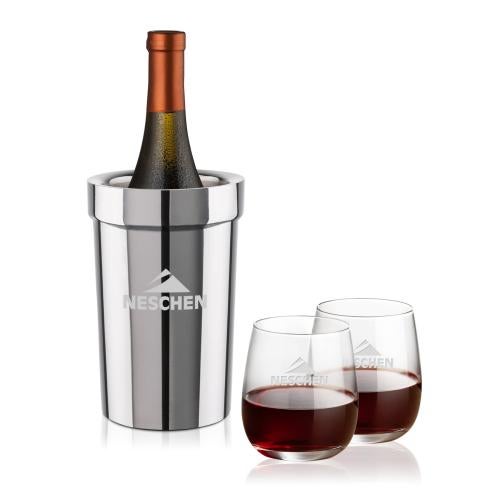 Corporate Gifts - Barware - Barware Gift Sets - Milano Wine Cooler & Crestview Stemless Wine Set
