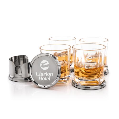 Corporate Gifts - Barware - Barware Gift Sets - Baldoni Coasters & Avalon On-the-Rocks Set