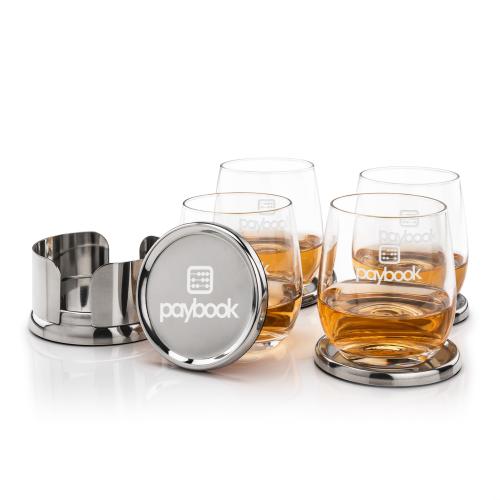 Corporate Gifts - Barware - Barware Gift Sets - Baldoni Coasters & Gibson On-the-Rocks Set