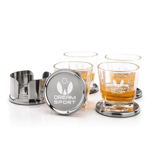 Corporate Gifts - Barware - Barware Gift Sets - Baldoni Coasters & Kansas On-the-Rocks Set
