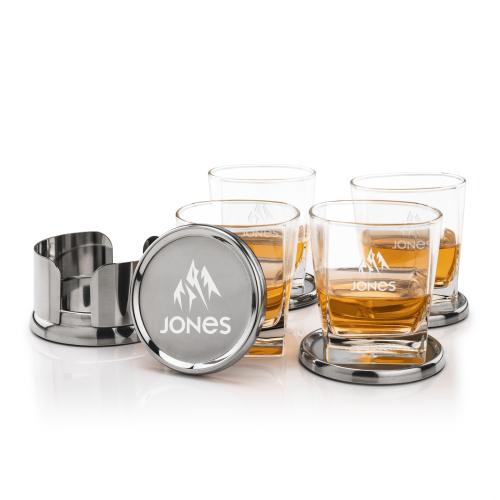 Corporate Gifts - Barware - Barware Gift Sets - Baldoni Coasters & Sterling On-the-Rocks Set