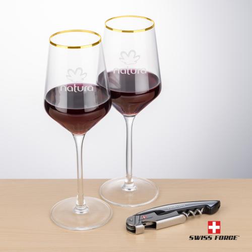 Corporate Gifts - Barware - Barware Gift Sets - Swiss Force&reg; Opener & Tucson Gold Rim Wine