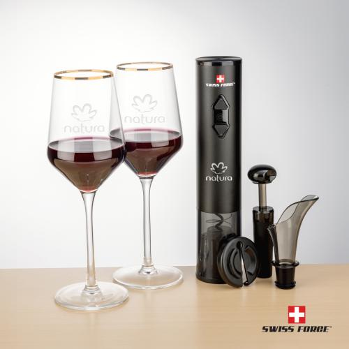 Corporate Gifts - Barware - Barware Gift Sets - Swiss Force&reg; Opener Set & Tucson Gold Rim Wine
