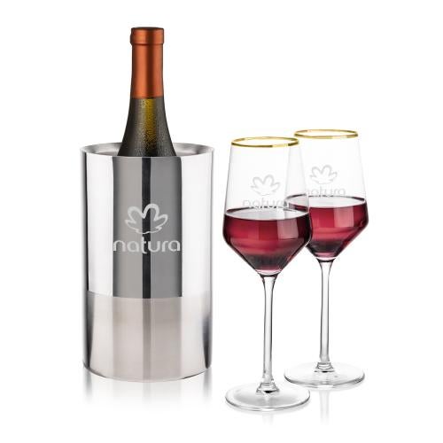 Corporate Gifts - Barware - Barware Gift Sets - Catania Wine Cooler & Tucson Gold Rim Wine Set