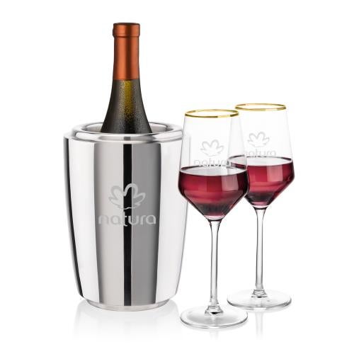 Corporate Gifts - Barware - Barware Gift Sets - Pescara Wine Cooler & Tucson Gold Rim Wine Set