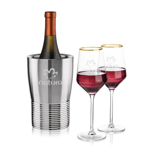 Corporate Gifts - Barware - Barware Gift Sets - Genoa Wine Cooler & Tucson Gold Rim Wine Set