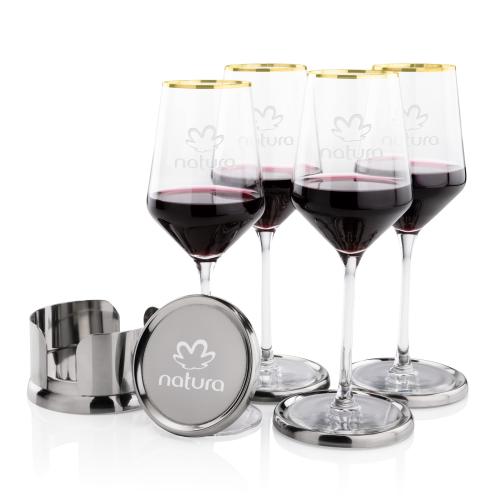 Corporate Gifts - Barware - Barware Gift Sets - Baldoni Coasters & Tucson Gold Rim Wine Set