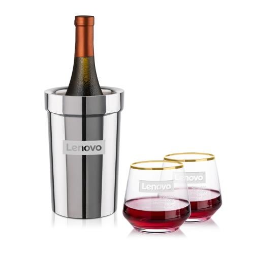 Corporate Gifts - Barware - Barware Gift Sets - Milano Wine Cooler & Tucson Gold Rim Stemless Wine