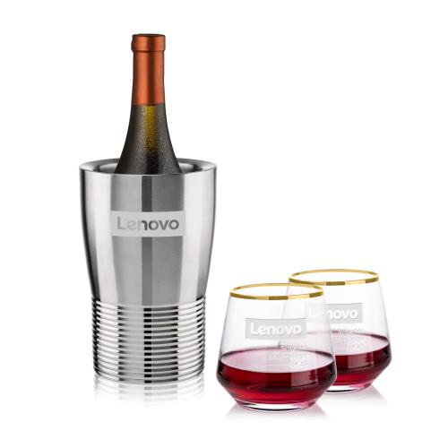 Corporate Gifts - Barware - Barware Gift Sets - Genoa Wine Cooler & Tucson Gold Rim Stemless Wine