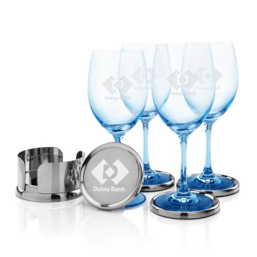 Corporate Gifts - Barware - Wine Glasses - Baldoni Coasters & Soudan Blue Wine