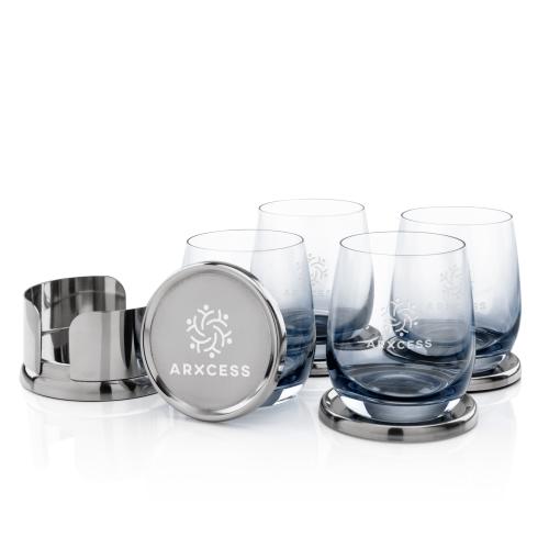 Corporate Gifts - Barware - Tumblers & Glasses - Baldoni Coasters & Soudan On-the-Rocks Set - Smoke 