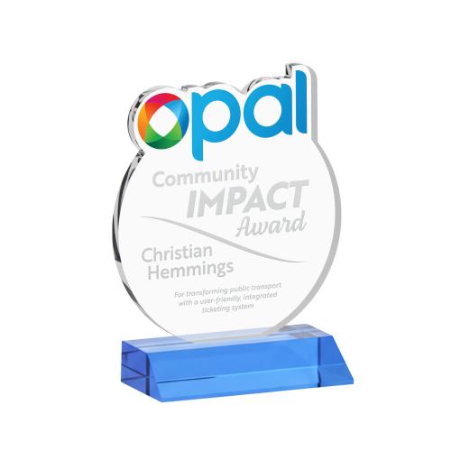 Recognition Awards - Crystal Awards - EdgeCraft Round on Mitered - Sky Blue (via Ocean)