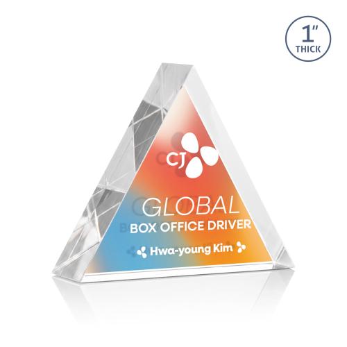 Recognition Awards - Acrylic Awards - Spartan Triangle VividPrint&trade; Double Sided Award - Clear