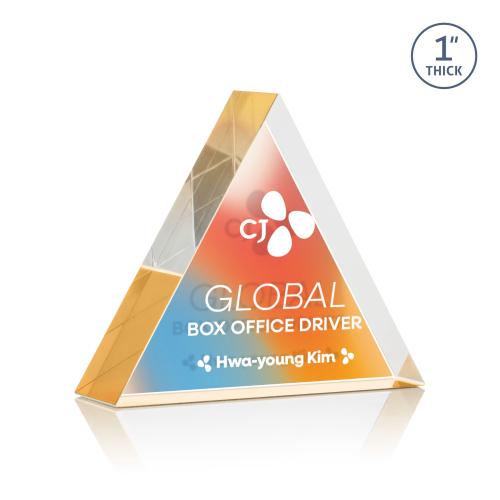 Recognition Awards - Acrylic Awards - Spartan Triangle VividPrint&trade; Double Sided Award - Gold
