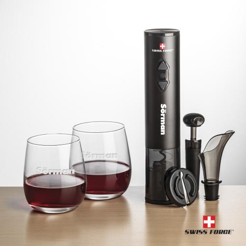 Corporate Gifts - Barware - Barware Gift Sets - Swiss Force&reg; Opener Set & Crestview Stemless Wine