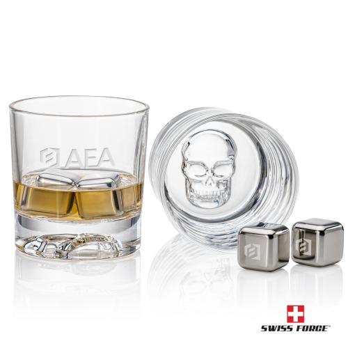 Corporate Gifts - Barware - Barware Gift Sets - Swiss Force&reg; S/S Ice Cubes & 2 Delrina Skull OTR
