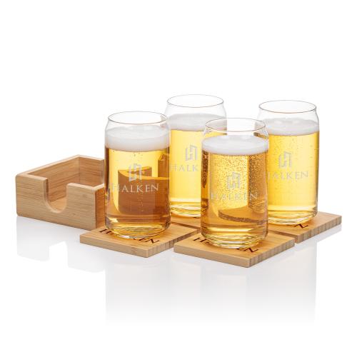 Corporate Gifts - Barware - Barware Gift Sets - Bamboo Coaster Gift Set - Beer Can