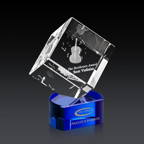 Recognition Awards - Crystal Awards - Burrill 3D Award on Paragon Base - Blue