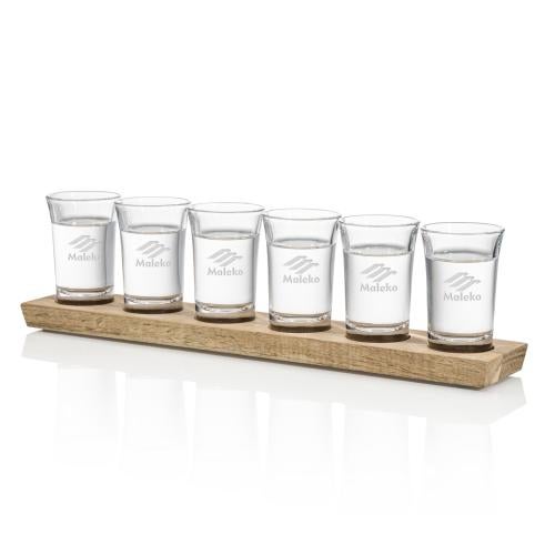 Corporate Gifts - Barware - Barware Gift Sets - Shot Glasses Set on Acacia - Deep Etch