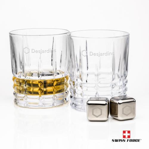 Corporate Gifts - Barware - Barware Gift Sets - Swiss Force&reg; S/S Ice Cubes & 2 Fortino OTR