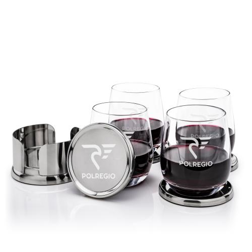 Corporate Gifts - Barware - Barware Gift Sets - Baldoni Coasters & Crestview Stemless Wine Set