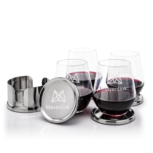 Corporate Gifts - Barware - Barware Gift Sets - Baldoni Coasters & Reina Stemless Wine Set