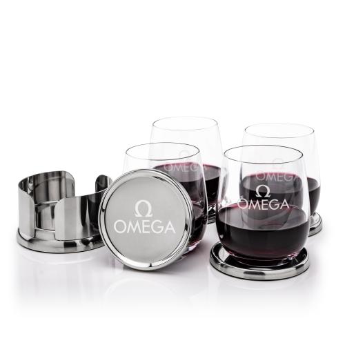 Corporate Gifts - Barware - Barware Gift Sets - Baldoni Coasters & Salem Stemless Wine Set