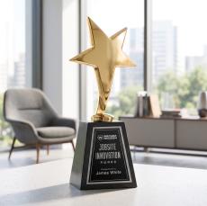 Tuscany Gold Star on Tall Marble Base - Black - Star Awards