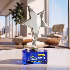 Tuscany Chrome Star VividPrint Award on Paragon Base - Blue - Star Awards