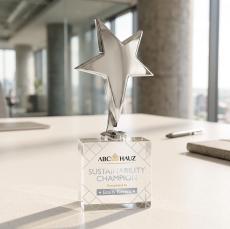 Tuscany Chrome Star VividPrint Award on Woodlawn Base-Clear - Star Awards