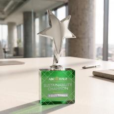 Tuscany Chrome Star VividPrint Award on Woodlawn Base-Green - Star Awards