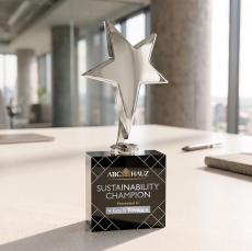 Tuscany Chrome Star VividPrint Award on Woodlawn Base-Black - Star Awards