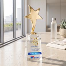 Tuscany Gold Star VividPrint Award on Cairns Base -  Clear - Metal & Crystal Awards