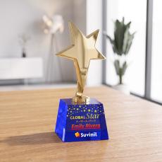 Tuscany Gold Star VividPrint Award on Robson Base - Blue - Star Awards