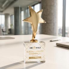 Tuscany Gold Star VividPrint Award on Woodlawn Base - Clear - Star Awards