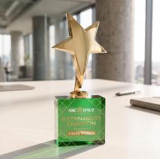 Tuscany Gold Star VividPrint Award on Woodlawn Base - Green - Star Awards