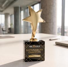 Tuscany Gold Star VividPrint Award on Woodlawn Base - Black - Star Awards