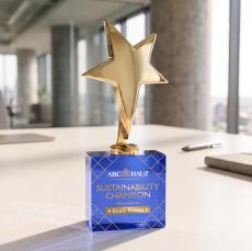 Tuscany Gold Star VividPrint Award on Woodlawn Base - Blue - Star Awards