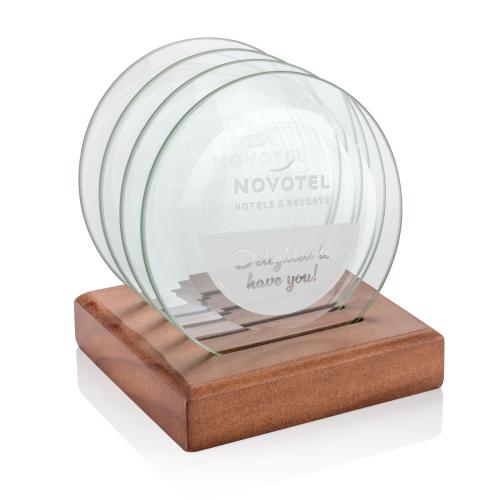 Corporate Gifts - Coasters - Midland Coasters - Set of 4 on Walnut Base
