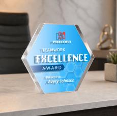 Gilford Hexagon VividPrint Double Sided Award - Clear - Desktop Awards