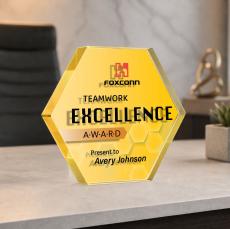 Gilford Hexagon VividPrint Double Sided Award - Gold - Desktop Awards