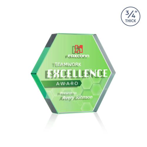 Recognition Awards - Crystal Awards - Gilford Hexagon VividPrint&trade; Double Sided Award - Emerald